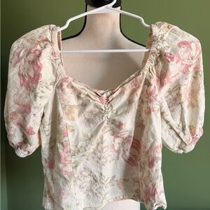 H&M Cream and Pink Floral Linen Crop Top